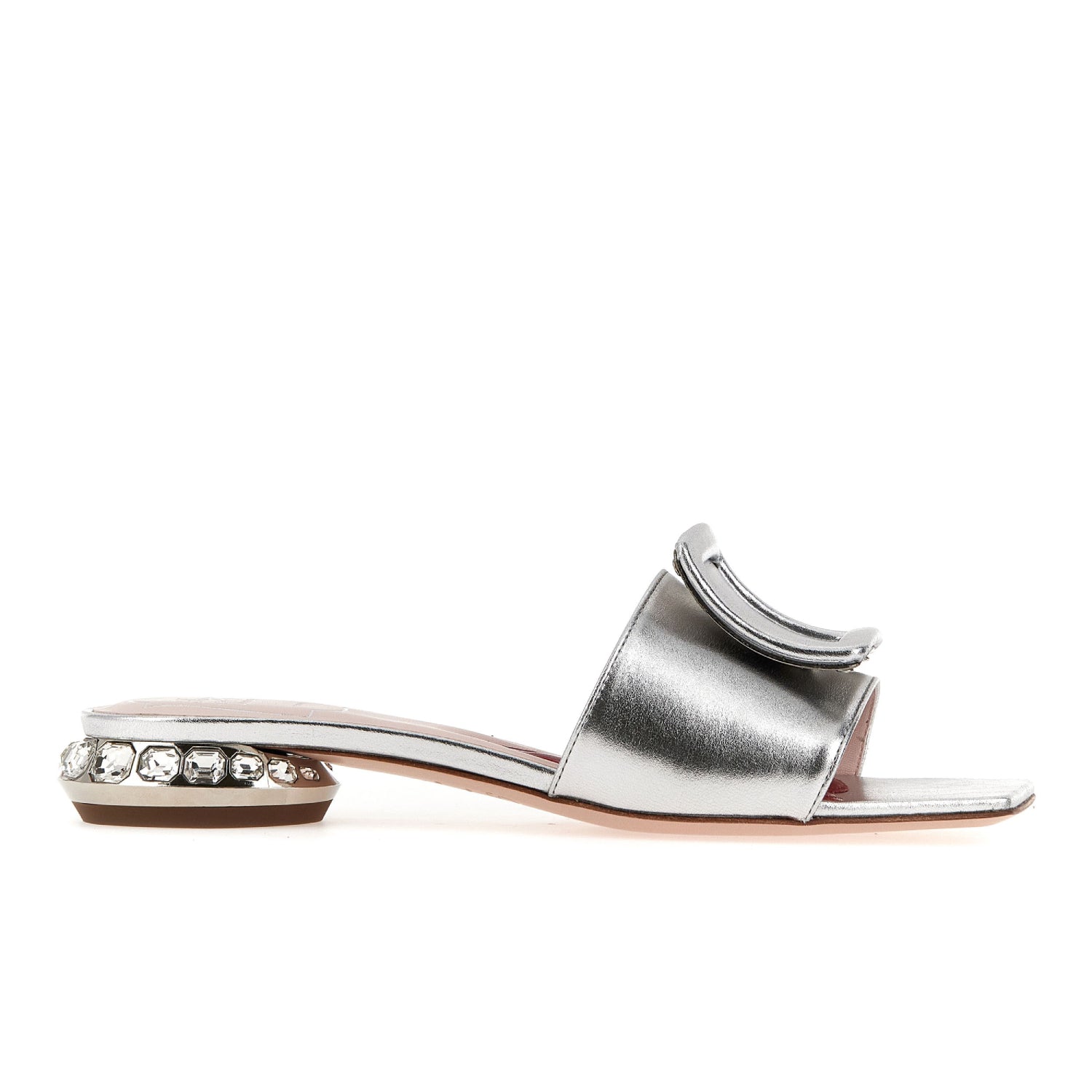 Strass Heel Covered Buckle Mules in Nappa Leather