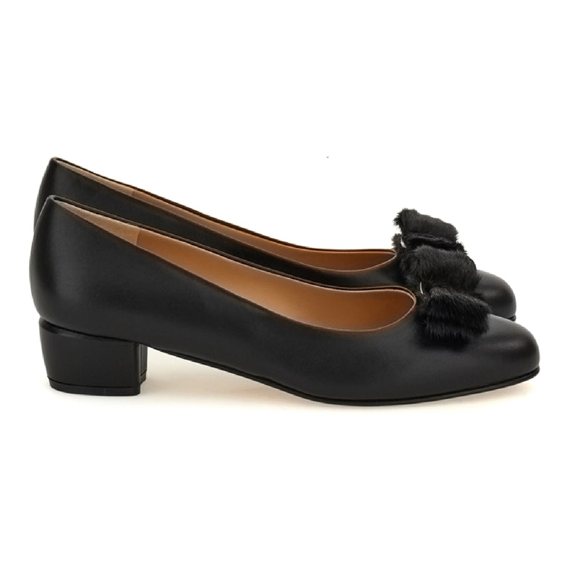 Vara Fur Block Heel Pump