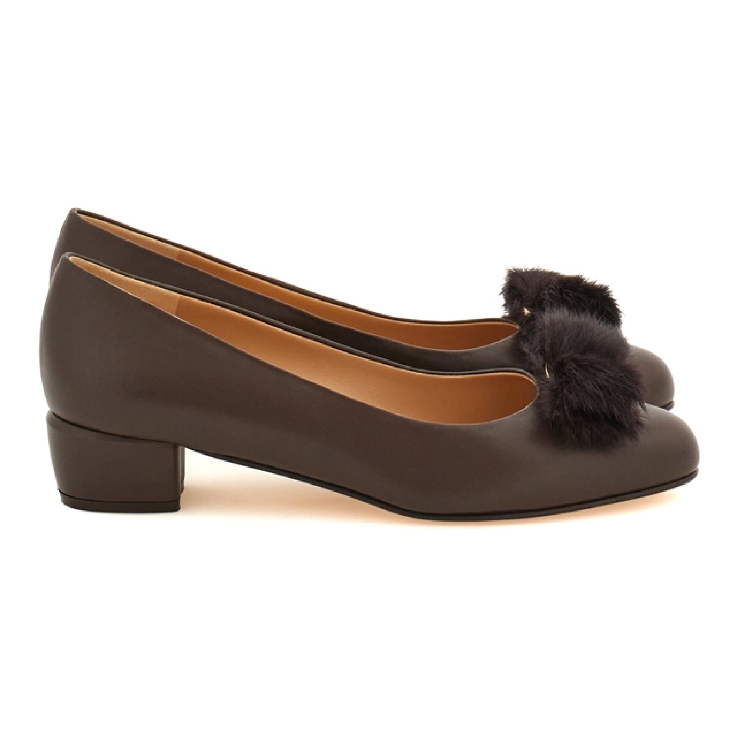 Vara Fur Block Heel Pump