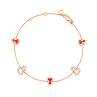 Wulu sautoir bracelet in 18K rose gold with diamonds and red enamel