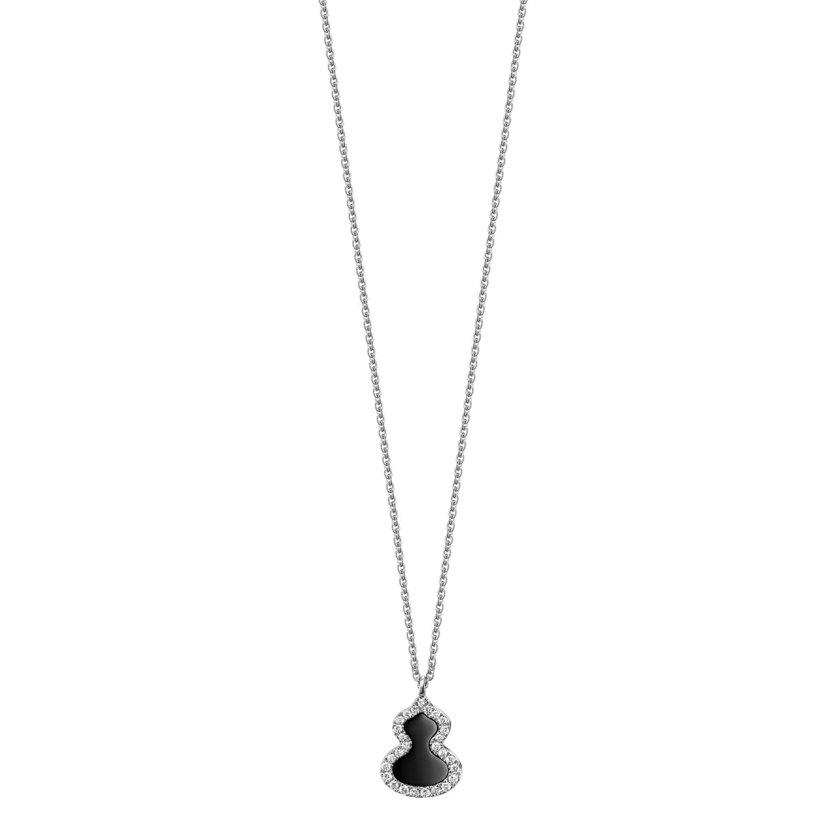 Petite Wulu necklace in 18K white gold with diamonds and onyx