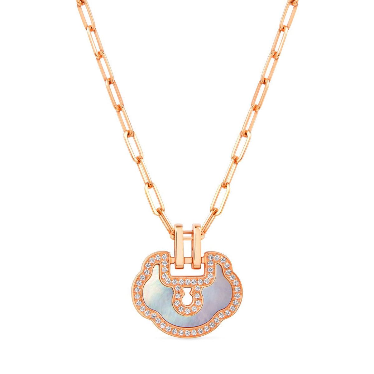 Small Yu Yi necklace in 18K rose gold with diamonds and MOP