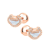 Petite Yu Yi ear studs in 18K rose gold with diamonds and mother of pearl