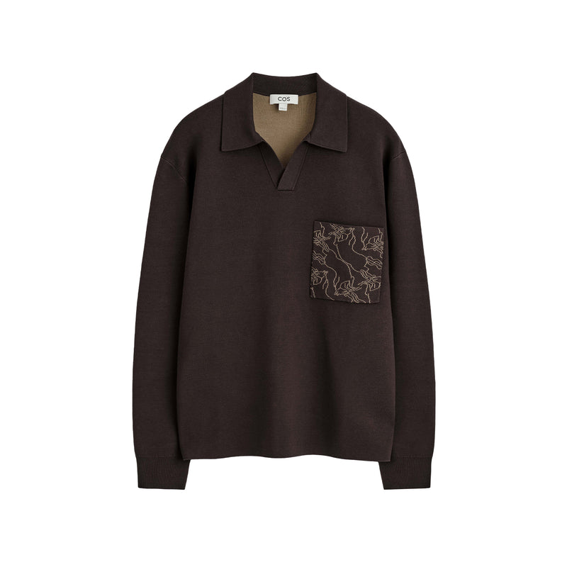 Pocket-Detail Double-Faced Polo Jumper
