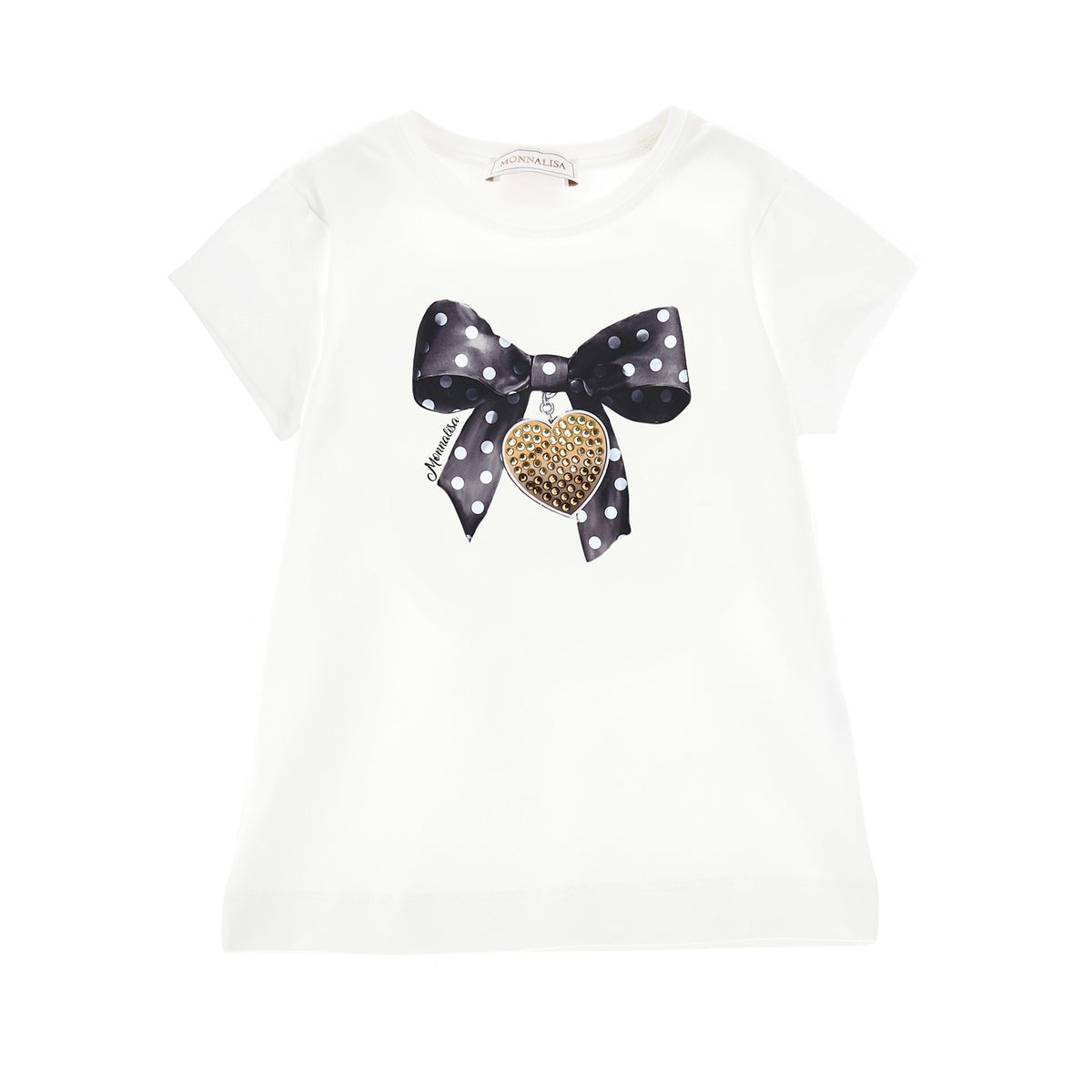 Printed cotton T-shirt with rhinestones