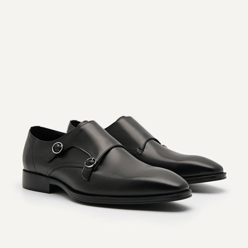 Holly Leather Double Monkstrap Shoes - Black