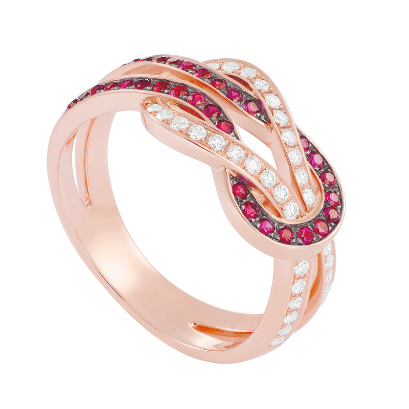 Chance Infinie ring in pink gold with diamonds and rubis