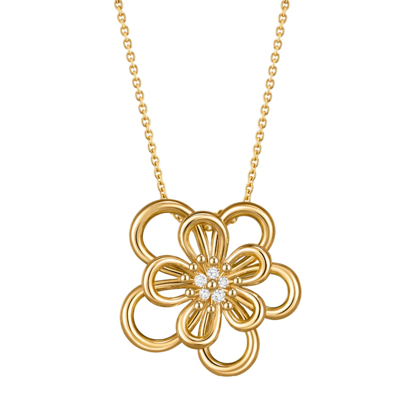 Flowerlace Clip Pendant, Yellow Gold, Diamonds, Large Model