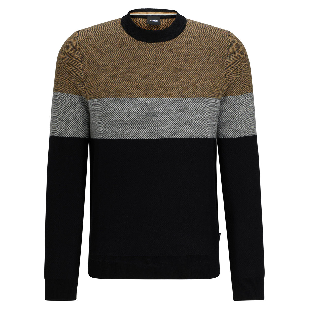 Herringbone-structured sweater in virgin wool and cotton