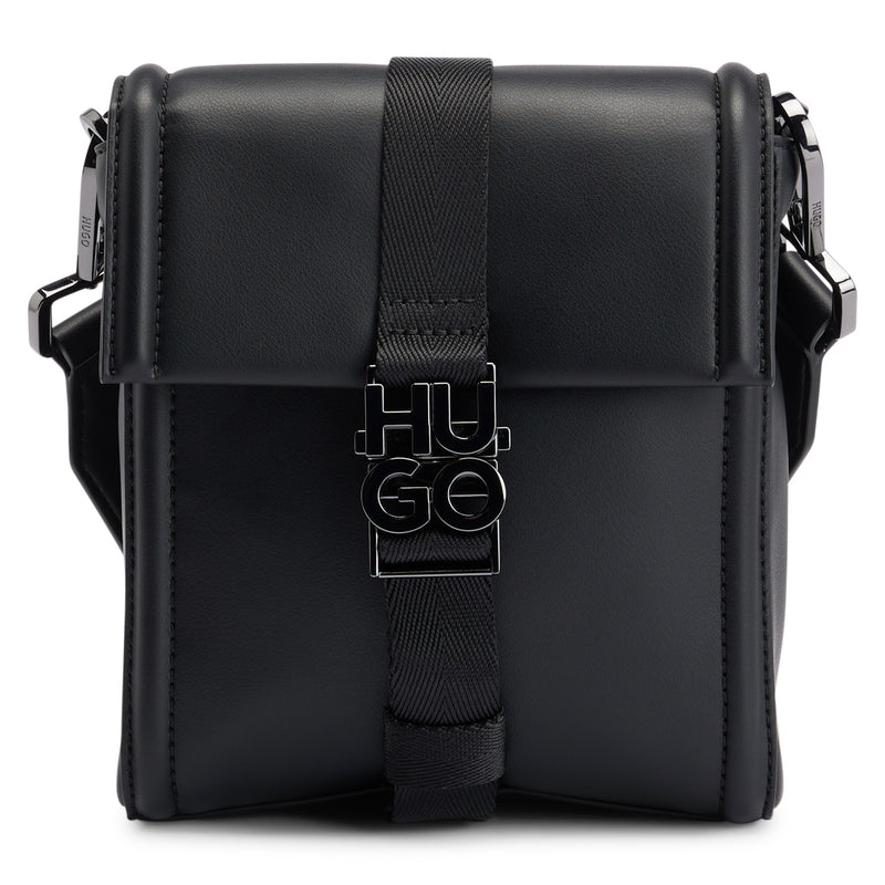 Reporter bag with stacked-logo buckle