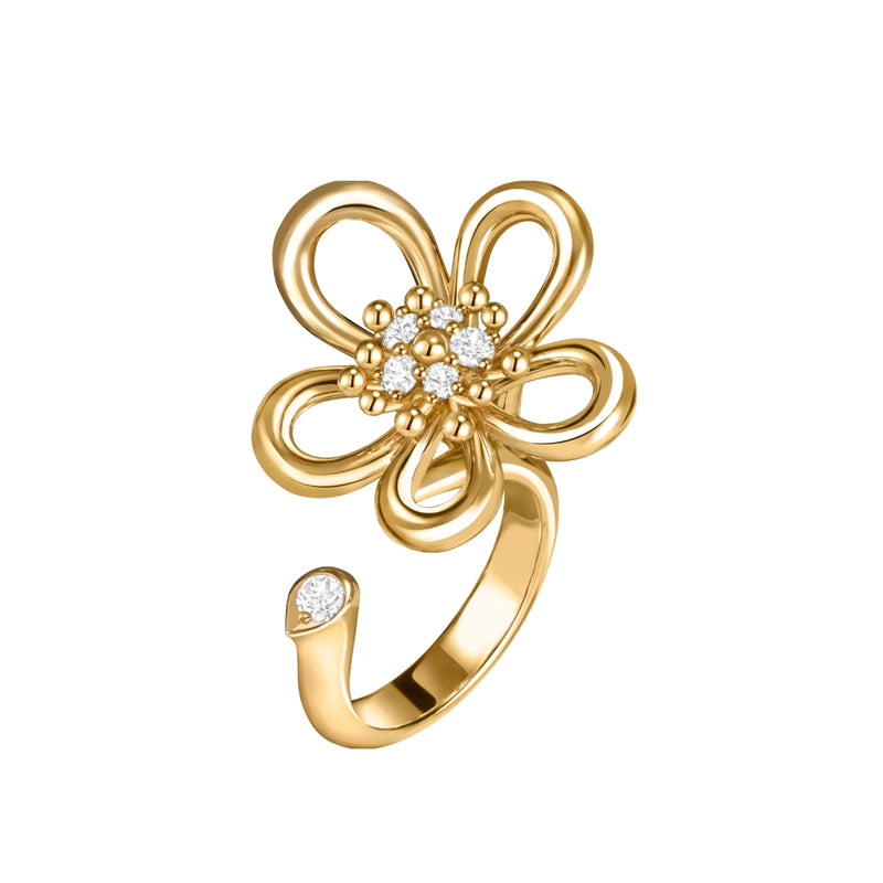 Flowerlace Between the Finger Ring, Yellow Gold, Diamonds, Small Model