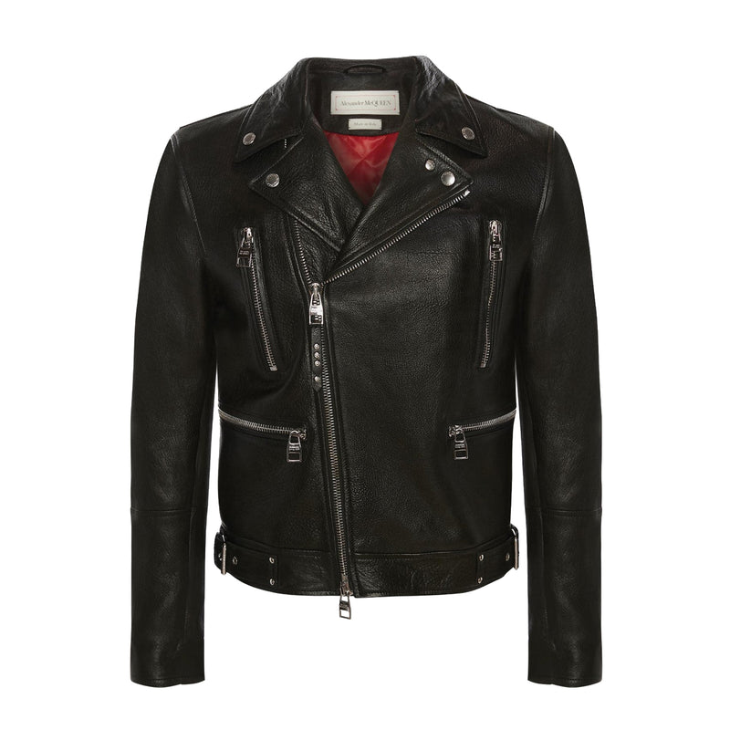Men's McQueen Classic Leather Biker Jacket in Black