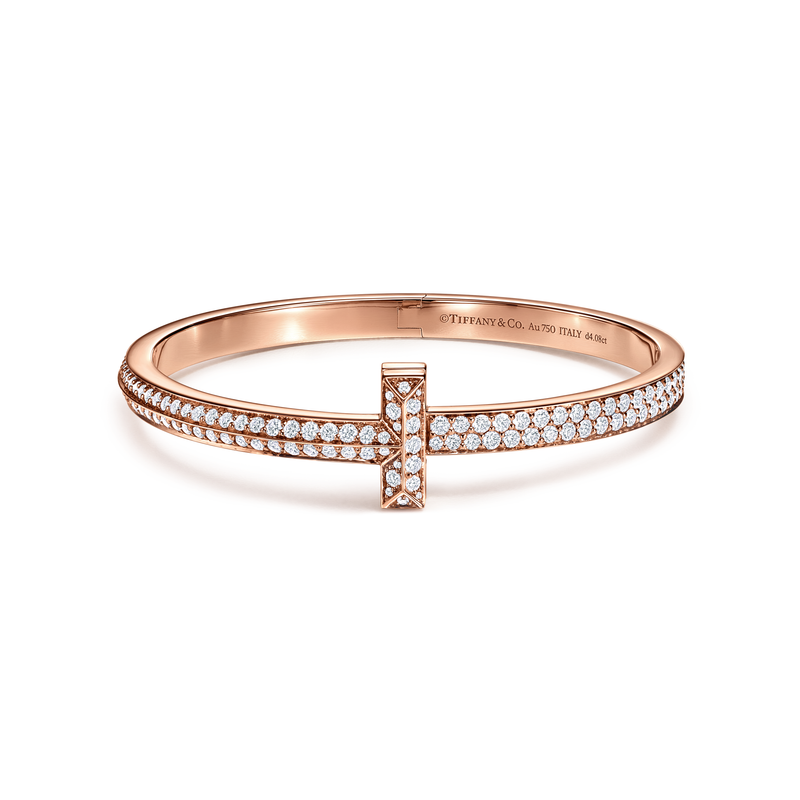 Tiffany T T1 wide diamond hinged bangle in 18k rose gold, medium.