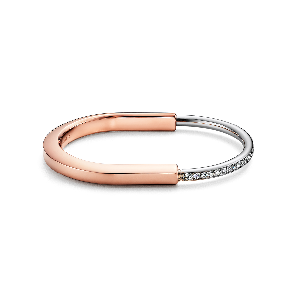 Tiffany Lock Bangle in Rose and White Gold with Half Pavé Diamonds