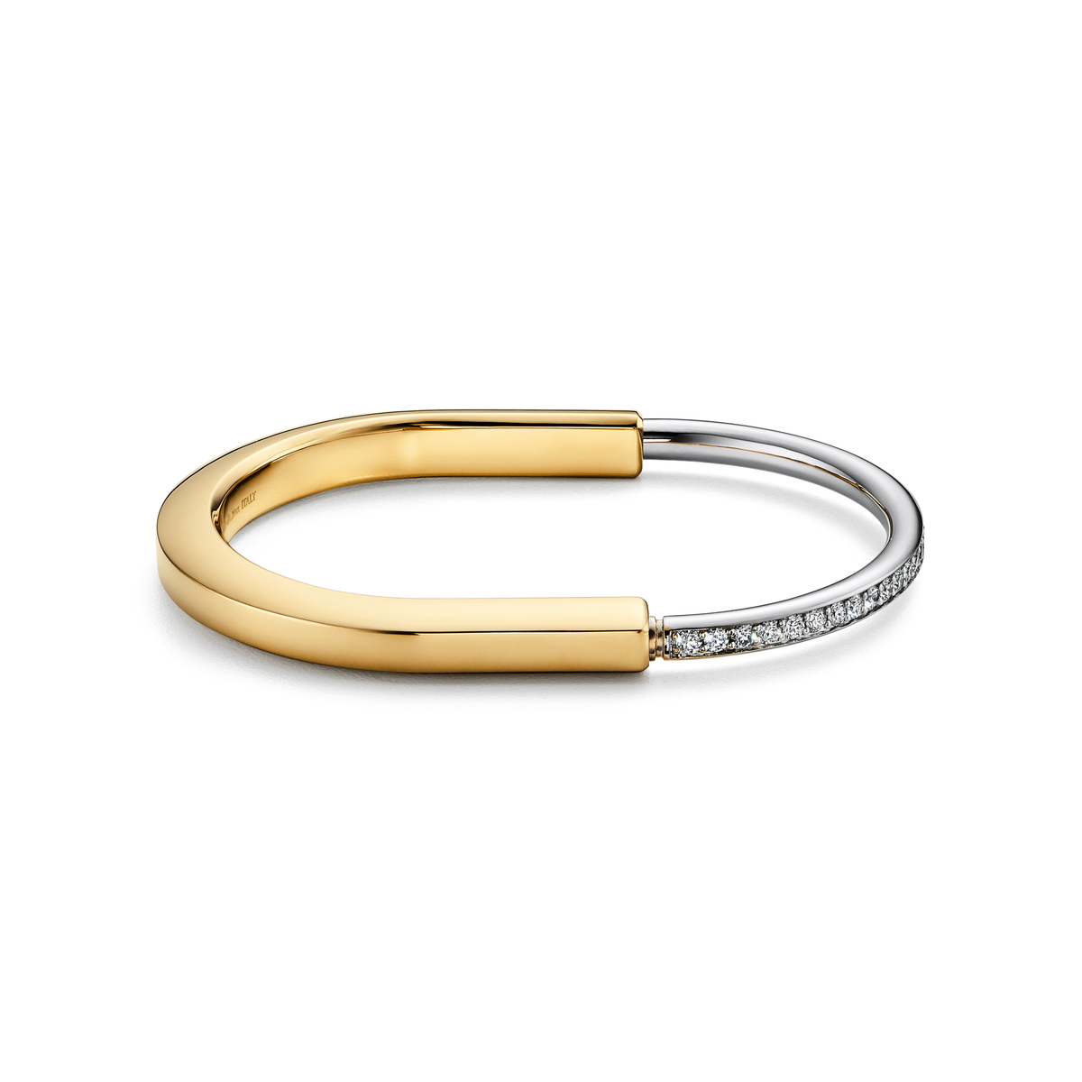 Tiffany Lock Bangle in Yellow and White Gold with Half Pavé Diamonds
