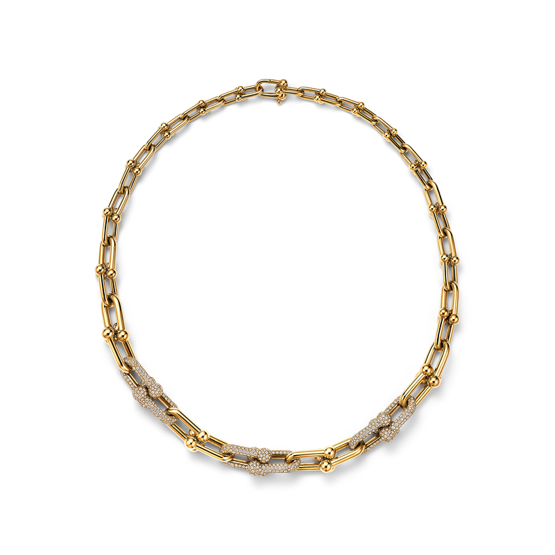 Tiffany HardWear graduated link necklace in 18k yellow gold with pavé diamond
