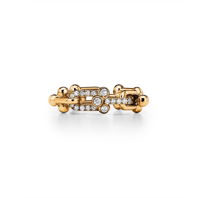 Tiffany HardWear Small Link Ring in Yellow Gold with Diamonds
