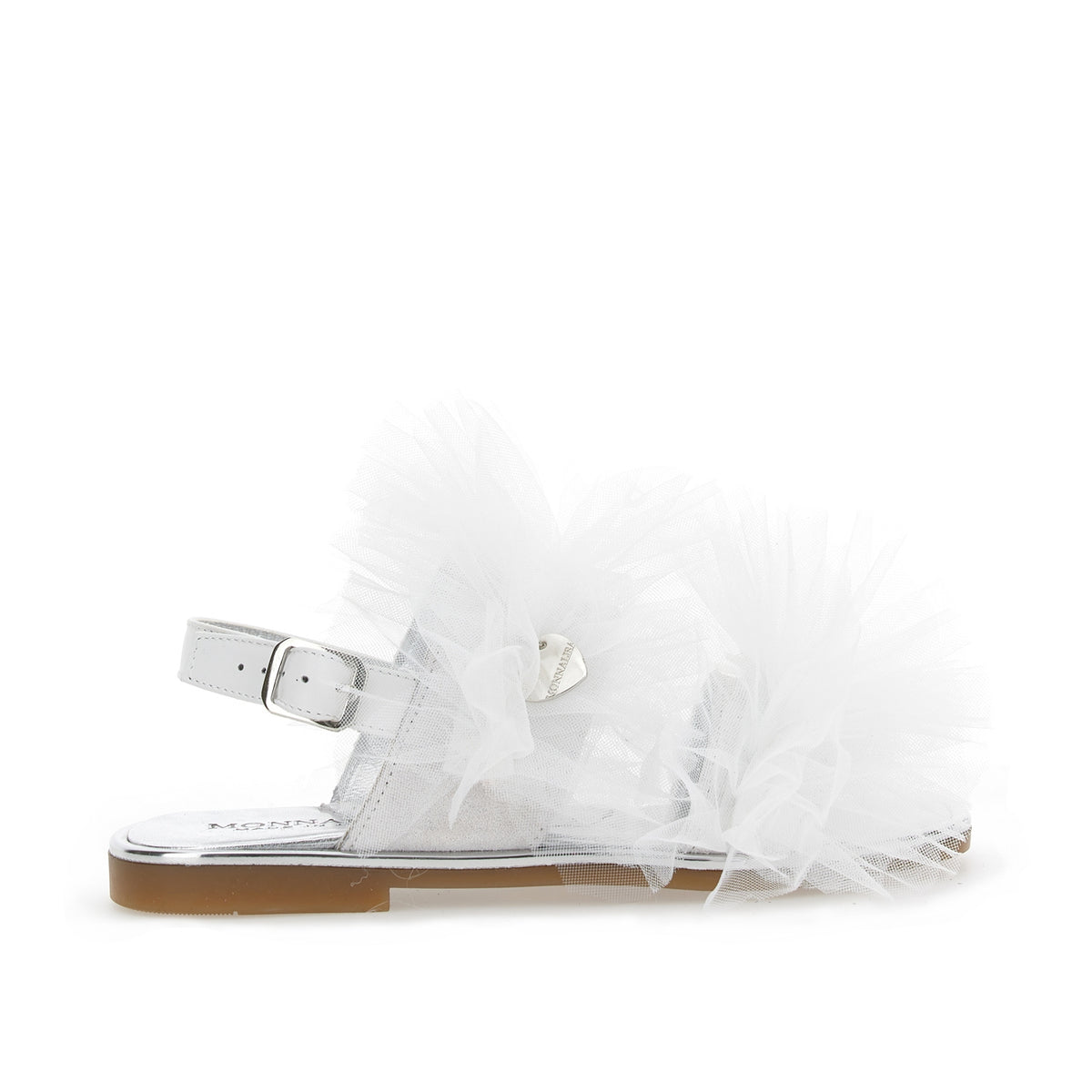 Nappa leather sandals with tulle ruffles
