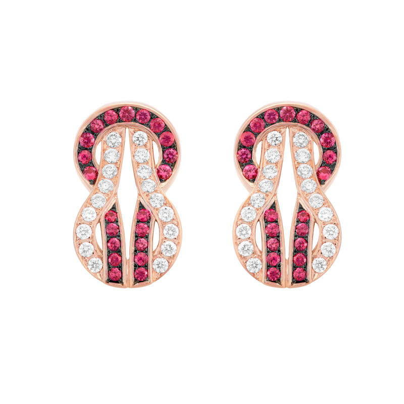 Chance Infinie earrings in pink gold with diamonds and rubis