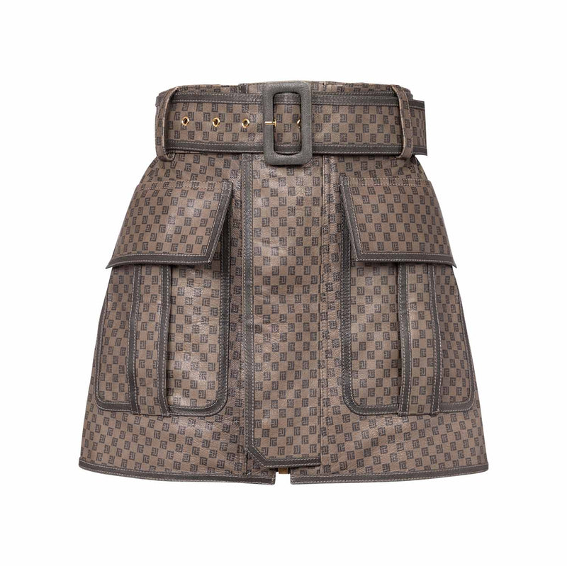 Mini Monogram Belted Leather Short Skirt