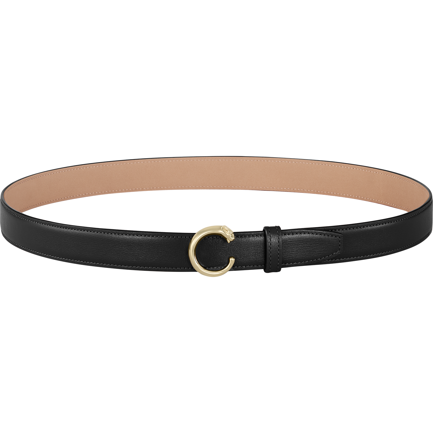 Belt, Panthère de Cartier, Size S (75cm), Black Cowhide, Golden-Finish Buckle