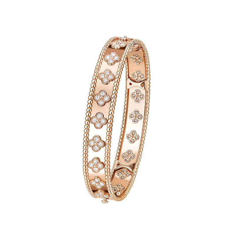 Bracelet, Perlée Clover, Pink Gold, Diamonds
