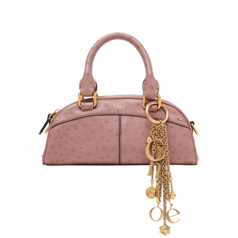 Small Chloé Bowling Bag in Ostrich-effect Leather
