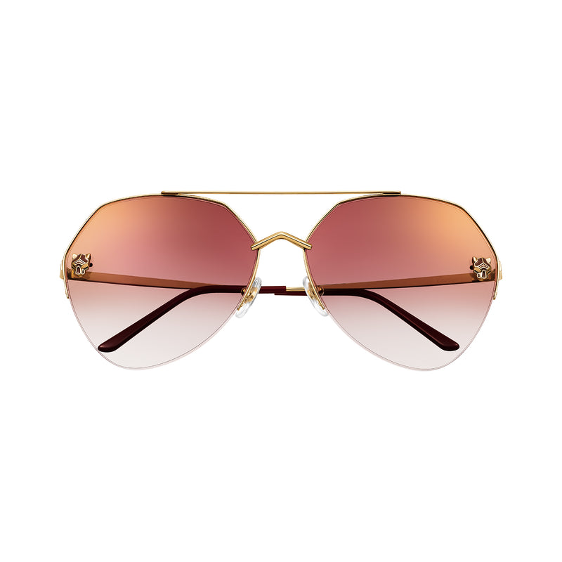 Panthère de Cartier Sunglasses, Smooth Golden-finish Metal, Graduated Burgundy Lenses with Golden Flash