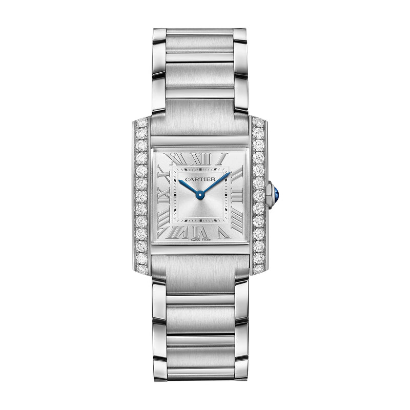 Tank Francaise Watch, Medium Model, Quartz Movement, Stainless Steel, Diamonds