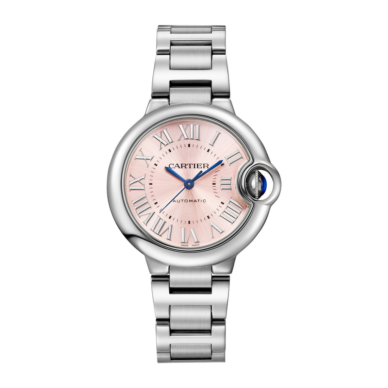 Ballon Bleu de Cartier Watch, 33mm, Automatic Mechanical Movement, Stainless Steel, Pink Sunray Dial