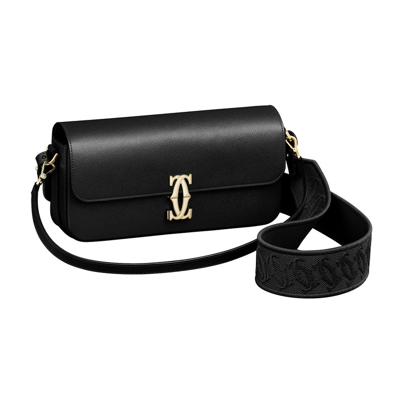 C de Cartier, east-west bag, black textured calfskin, golden-finish