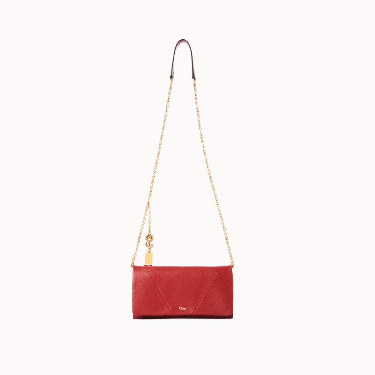 Chloé Spin flap wallet on chain in grained leather