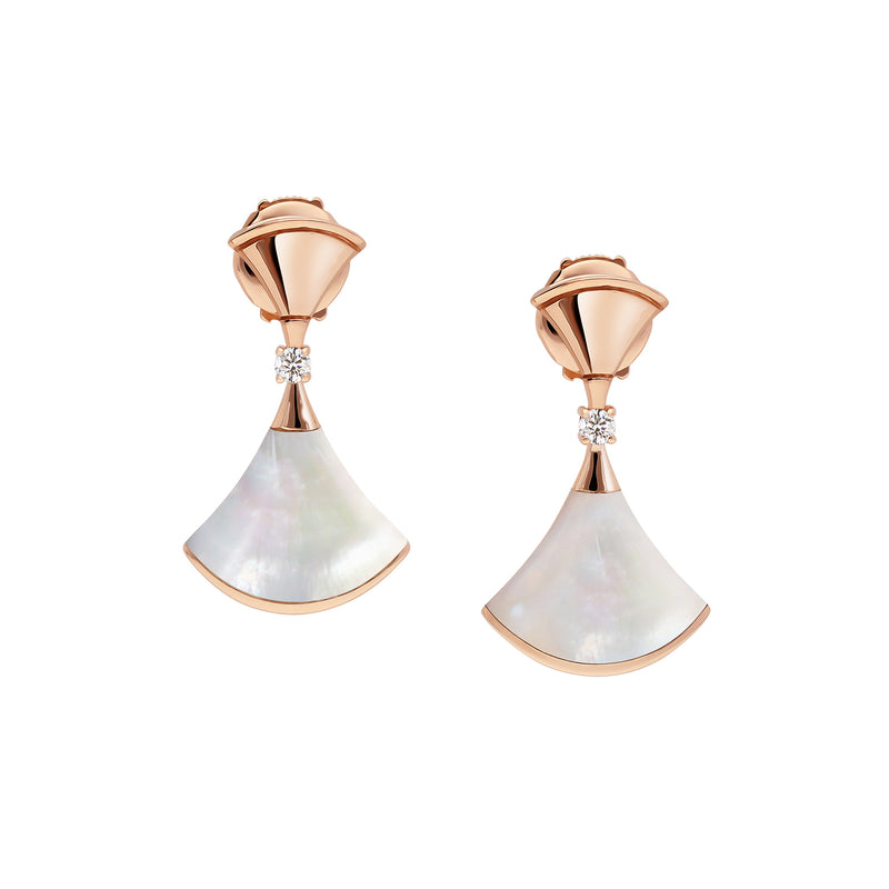 DIVAS' DREAM fan-shaped drop earrings in  rose gold set with mother-of-pearl and a brilliant-cut diamond