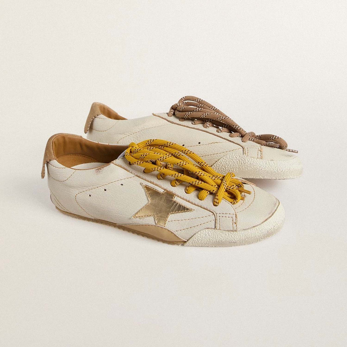 Women/Man's True-Star In White Nappa Leather With Gold Star And Beige Suede Heel Tab