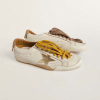 Women/Man's True-Star In White Nappa Leather With Gold Star And Beige Suede Heel Tab