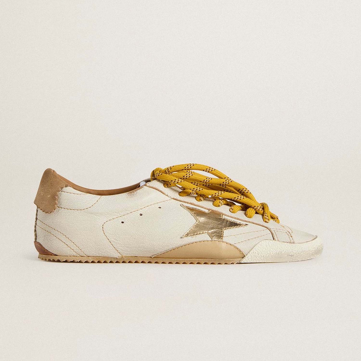 Women/Man's True-Star In White Nappa Leather With Gold Star And Beige Suede Heel Tab