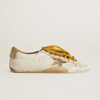 Women/Man's True-Star In White Nappa Leather With Gold Star And Beige Suede Heel Tab
