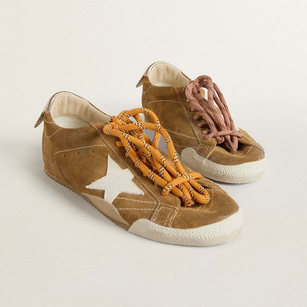 Women/Man's True-Star In Tobacco-colored Suede With White Star And Platinum Heel Tab