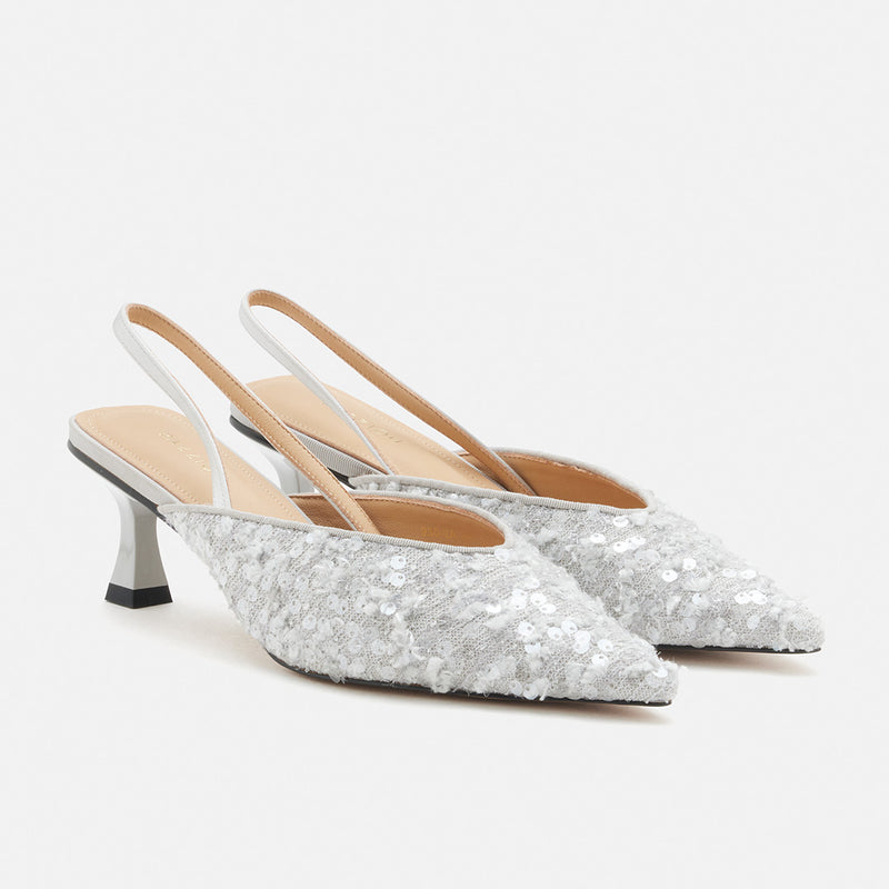 Esme Sequin Pointed Toe Slingback Heels