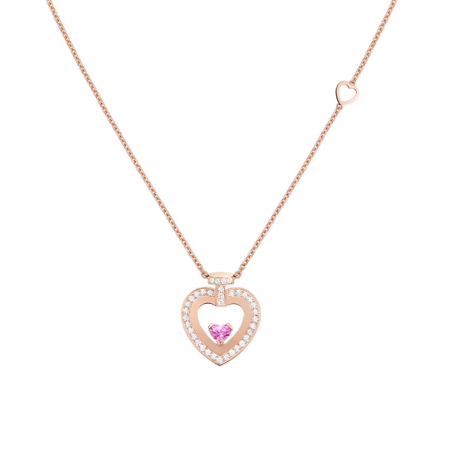 Pretty Woman Necklace MM PG With Set One Heart-Cut Pink Sapphire and Dia