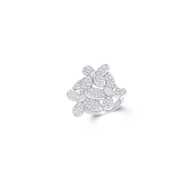 Pavé Butterfly Collection round and marquise diamond ring