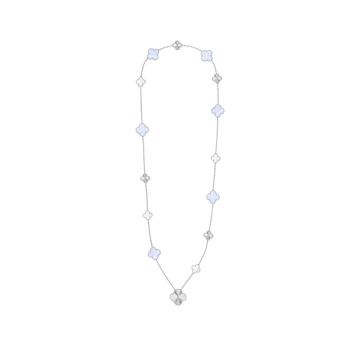 Magic Alhambra Transformable Long Necklace White Gold