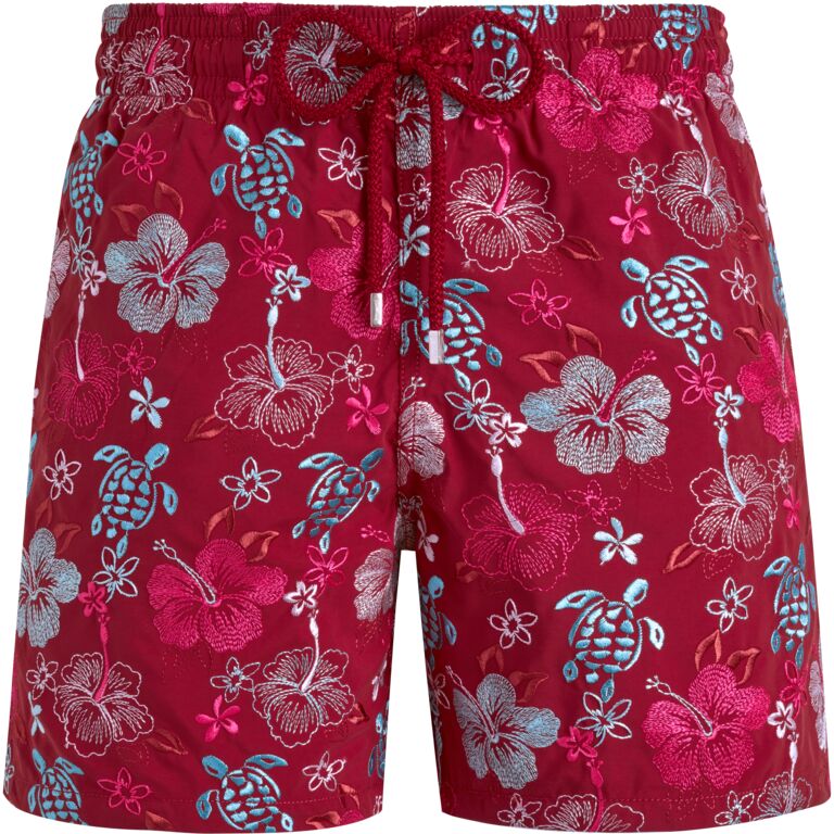 Men Swim Trunks Embroidered Tropical Turtles
