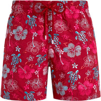 Men Swim Trunks Embroidered Tropical Turtles