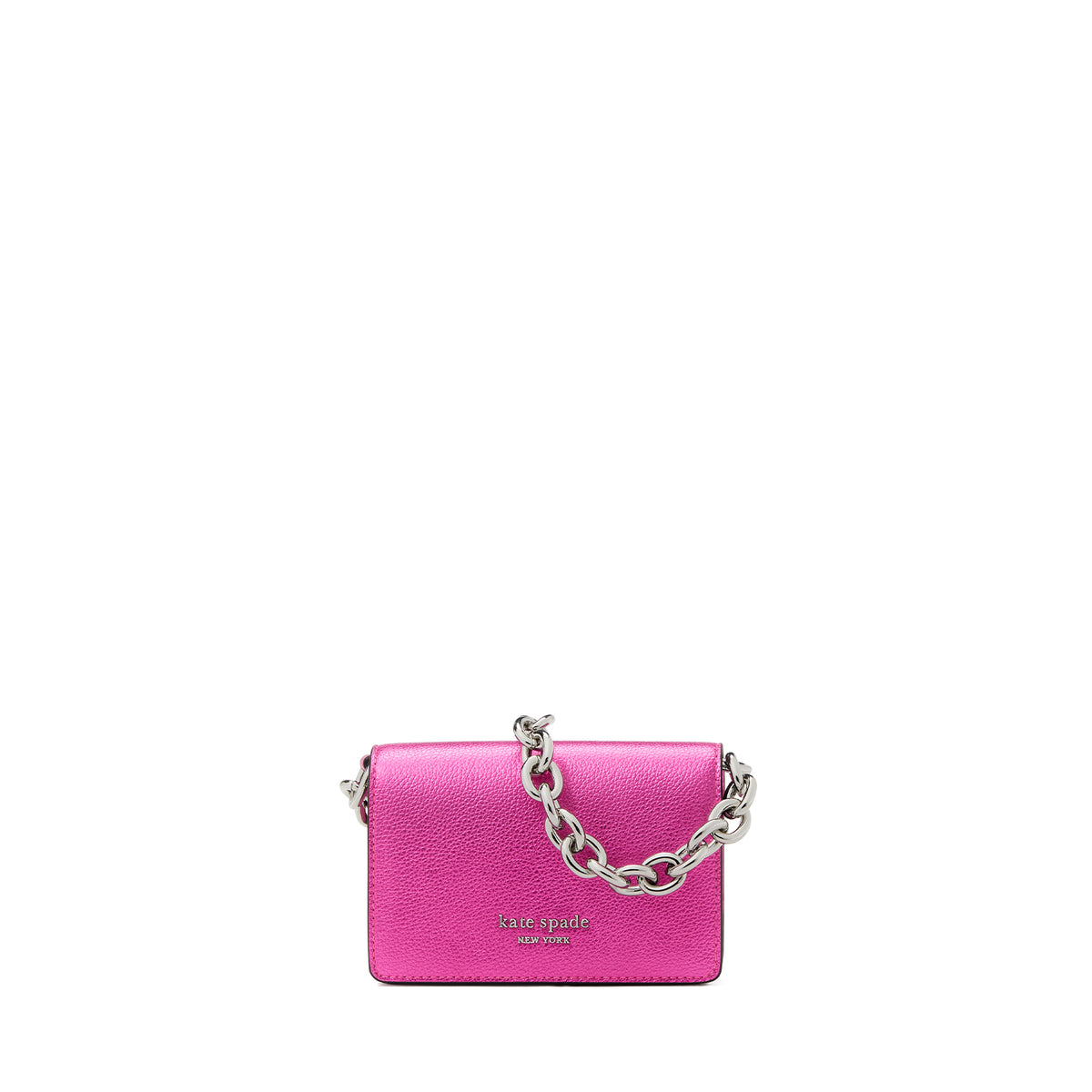 NATASHA METALLIC PEBBLED LEATHER CHAIN CARD CASE CROSSBODY