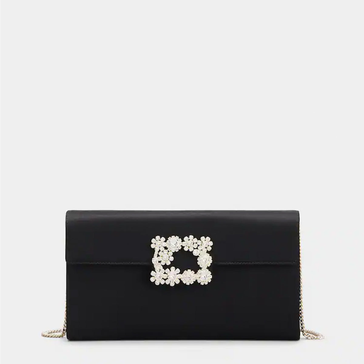 Flower Strass Buckle Clutch in Satin