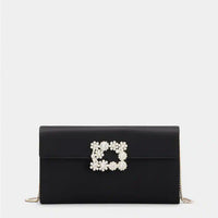 Flower Strass Buckle Clutch in Satin