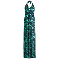 Women Halter Maxi Dress Flowers Paradis