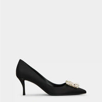 Flower Strass Buckle Pumps in Satin