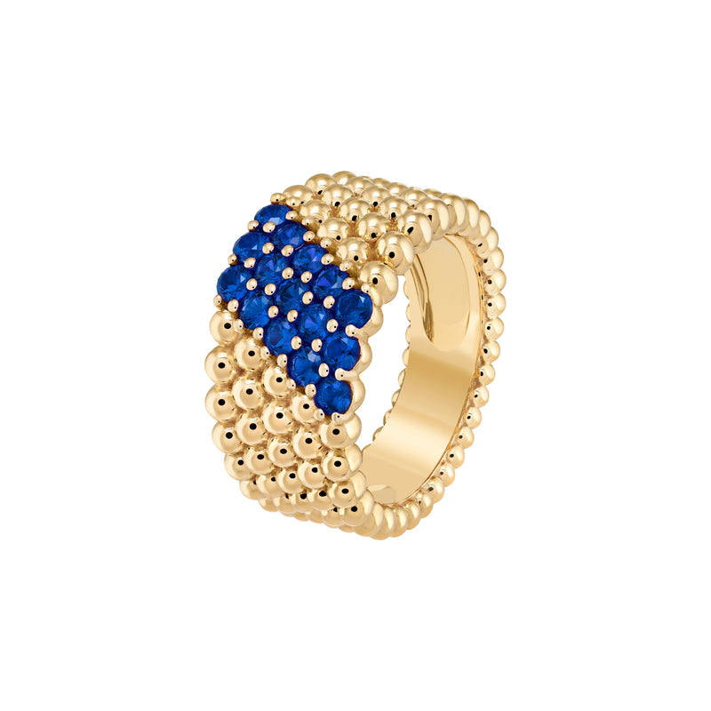Ring, Perlée Couleurs, 5 rows, Yellow Gold, Sapphire